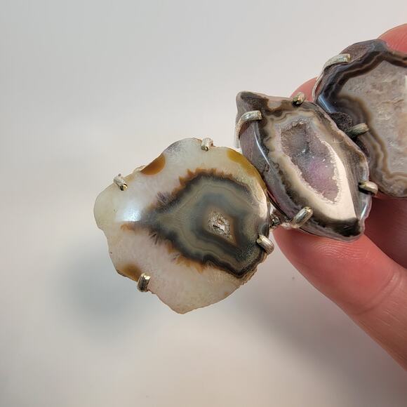 Necklace Pendants Stalactite Slice Handmade Jewelry Sterling Silver Triple Drop - Picture 8 of 10